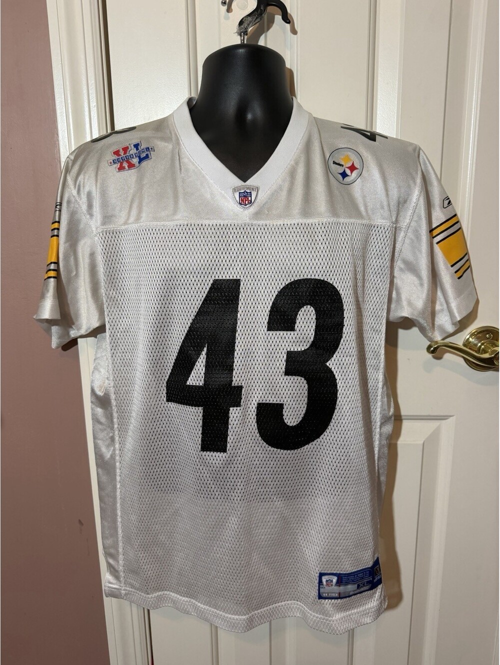 Reebok Pittsburgh Steelers Troy Polamalu #43 Jersey Youth XL Super Bowl Patch